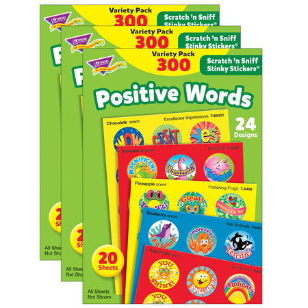 TREND ENTERPRISES Positive Words Stinky Stickers® Variety Pack, 300 Per Pack, PK3 T6480